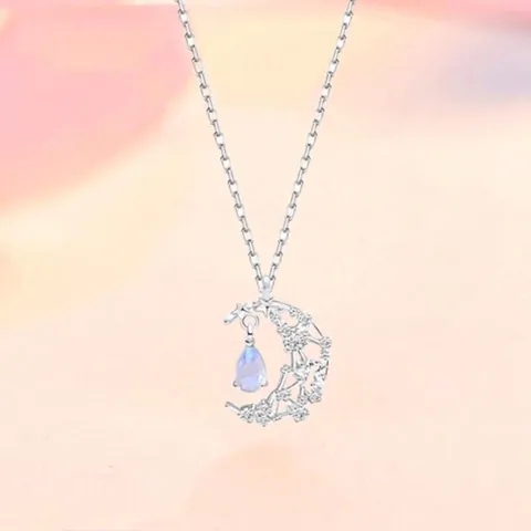 Silver Alloy Rhinestone Pendant Necklace For Women Moon Star Planet Dreamcatcher Charm Clavicle Chain Jewelry Birthday Gift