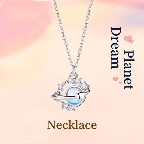 Silver Alloy Rhinestone Pendant Necklace For Women Moon Star Planet Dreamcatcher Charm Clavicle Chain Jewelry Birthday Gift