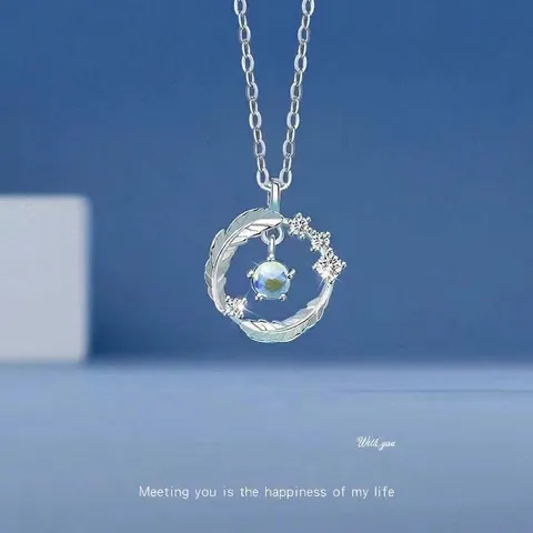 Elegant Alloy Rhinestone Pendant Necklace Fairy Style Heart Moon Feather Branch Butterfly Silver Plated Women Jewelry Gift
