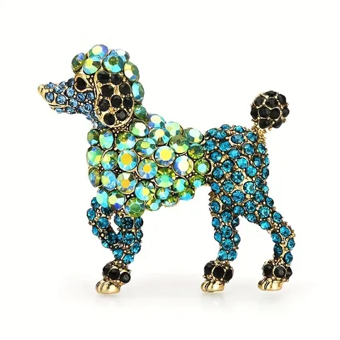 European Vintage Poodle Animal Brooch For Women Multicolored Inlaid Rhinestone Zinc Alloy Elegant Dog Pin Lapel Pin Jewelry Accessory