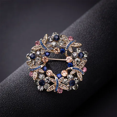 Broche de Corona de Libélula de Aleación Vintage con Diamantes de Imitación Multicolor Elegante Broche de Flor Redondo Para Decoración de Ropa de Mujer y Hombre