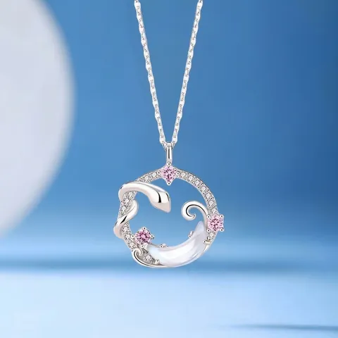Women Fashion Snake Moon Pendant Necklace Alloy Rhinestone Clavicle Chain Ins Style Jewelry Gift For Classmate Graduation