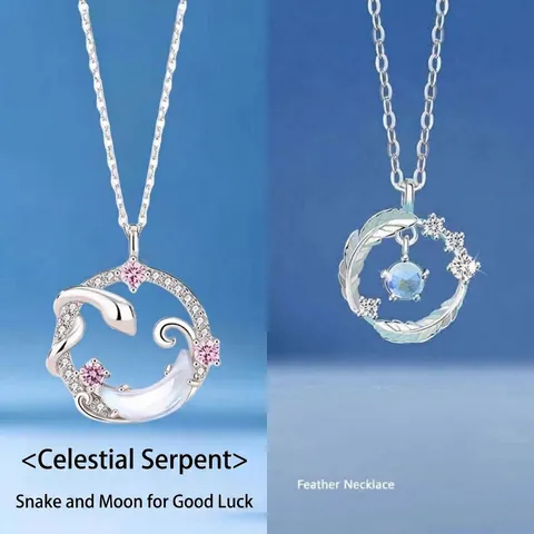 Women Fashion Snake Moon Pendant Necklace Alloy Rhinestone Clavicle Chain Ins Style Jewelry Gift For Classmate Graduation