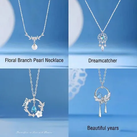Elegant Alloy Artificial Pearl Necklace For Women Light Luxury Rhinestone Butterfly Dreamcatcher Floral Branch Pendant Jewelry Graduation Gift