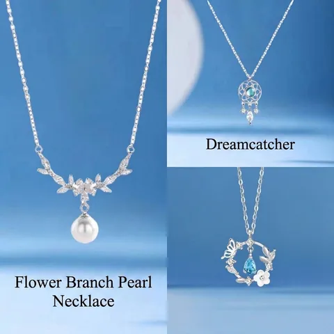 Elegant Alloy Artificial Pearl Necklace For Women Light Luxury Rhinestone Butterfly Dreamcatcher Floral Branch Pendant Jewelry Graduation Gift