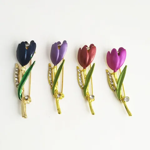 Elegant Tulip Flower Brooch For Women Alloy Colorful Drip Oil Enamel Rhinestone Suit Corsage Formal Accessories Jewelry