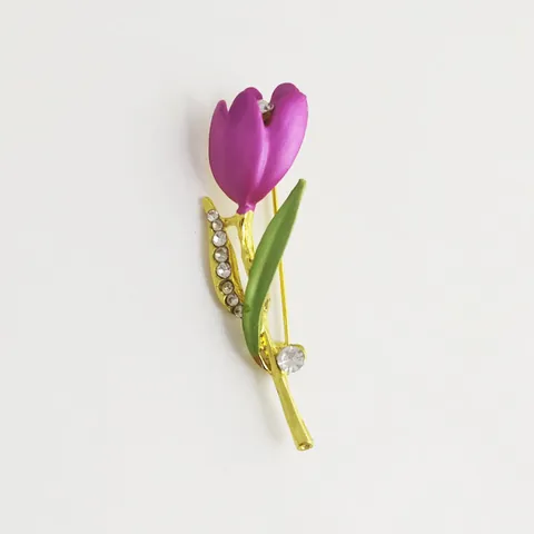 Elegant Tulip Flower Brooch For Women Alloy Colorful Drip Oil Enamel Rhinestone Suit Corsage Formal Accessories Jewelry