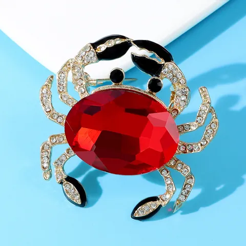 Fashion Colorful Crab Brooch Alloy Rhinestone Animal Lapel Pin For Women Men Summer Jewelry Accessories