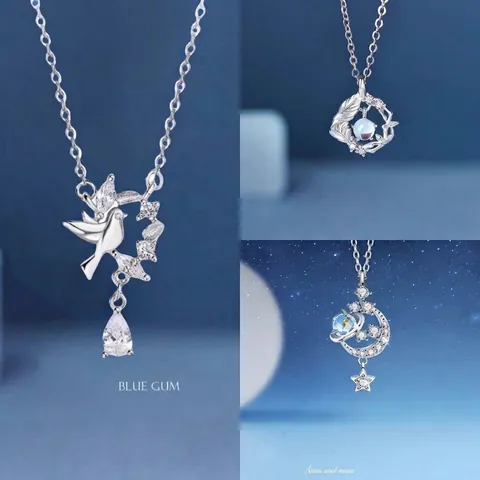 Light Luxury Alloy Rhinestone Pendant Necklace For Women Bird Flower Star Moon Planet Clavicle Chain Graduation Season Gift