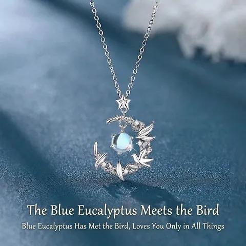 Nieuwe Chinese Stijl Legering Strass Hanger Halsketting Voor Vrouwen Blauw Eucalyptus Vogel Ster Maan Choker Sieraden Cadeau