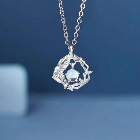 New Chinese Style Alloy Rhinestone Pendant Necklace For Women Blue Eucalyptus Bird Star Moon Choker Jewelry Valentine Gift
