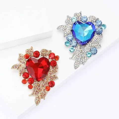 Broche de Corazón de Lujo para Mujer Aleación Diamantes de Imitación Cristal Alfiler de Pecho para Traje Abrigo Banquete Fiesta Boda