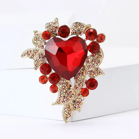 Broche de Corazón de Lujo para Mujer Aleación Diamantes de Imitación Cristal Alfiler de Pecho para Traje Abrigo Banquete Fiesta Boda