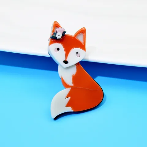 Cute Cartoon Fox Brooch Acrylic Acetate Animal Pin Jewelry For Women Men Daily Decoration Fashion Jewelry Pin Gift