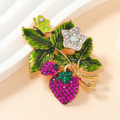 Vintage Alloy Rhinestone Strawberry Brooch Enamel Butterfly Flower Fruit Pin Suit Coat Lapel Accessories For Women Men Jewelry