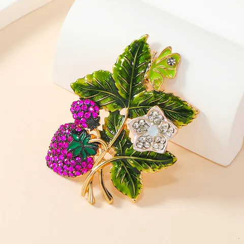 Vintage Alloy Rhinestone Strawberry Brooch Enamel Butterfly Flower Fruit Pin Suit Coat Lapel Accessories For Women Men Jewelry
