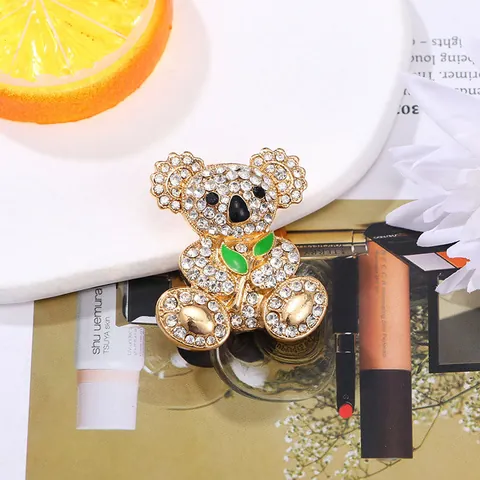 Korean Style Cute Animal Koala Brooch Full Rhinestone Alloy Brooch Pins For Women Shirt Collar Anti-Exposure Buckle Pin