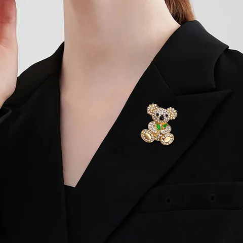 Korean Style Cute Animal Koala Brooch Full Rhinestone Alloy Brooch Pins For Women Shirt Collar Anti-Exposure Buckle Pin