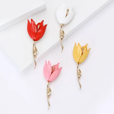 Eleganter Legierung Emaille Tulpe Blume Brosche Pin Für Damen Herren Vintage Floral Brustnadel Für Anzug Mantel Bankett Schmuck Geschenk
