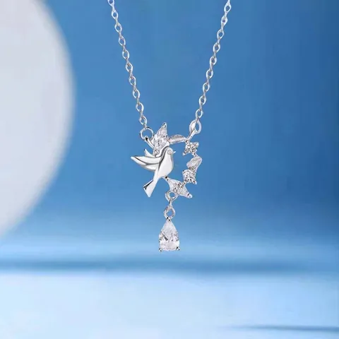 Snake Moon Bird Bamboo Pendant Necklace For Women Alloy Rhinestone Artificial Pearl Clavicle Chain Jewelry Graduation Gift