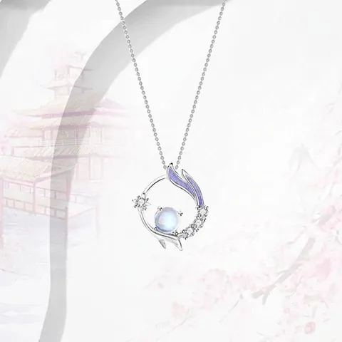 Ancient Style Moon Pendant Necklace For Women Alloy Rhinestone Synthetic Moonstone Ethereal Silver Tone Clavicle Chain Jewelry Gift