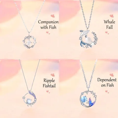 Alloy Rhinestone Artificial Pearl Koi Whale Fish Tail Pendant Necklace Silver Light Luxury Marine Life Jewelry Gift For Women