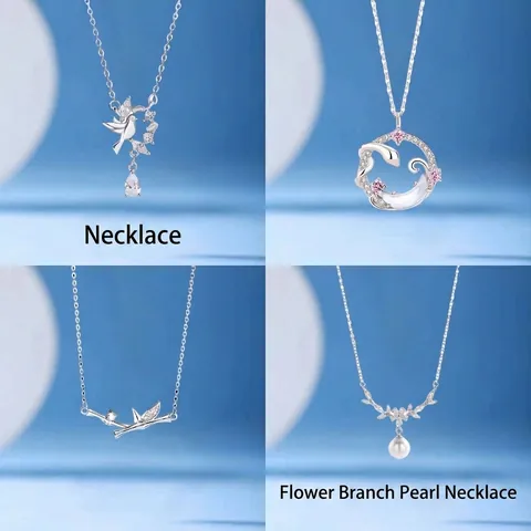 Snake Moon Bird Bamboo Pendant Necklace For Women Alloy Rhinestone Artificial Pearl Clavicle Chain Jewelry Graduation Gift
