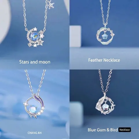 Hemelse Ster Maan Vogel Hanger Halsketting Voor Vrouwen Blauw Strass Kunstparel Verzilverd Legering Sieraden Cadeau