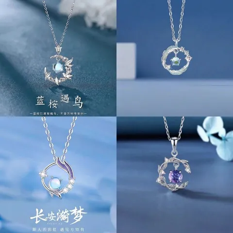 Hemelse Ster Maan Vogel Hanger Halsketting Voor Vrouwen Blauw Strass Kunstparel Verzilverd Legering Sieraden Cadeau