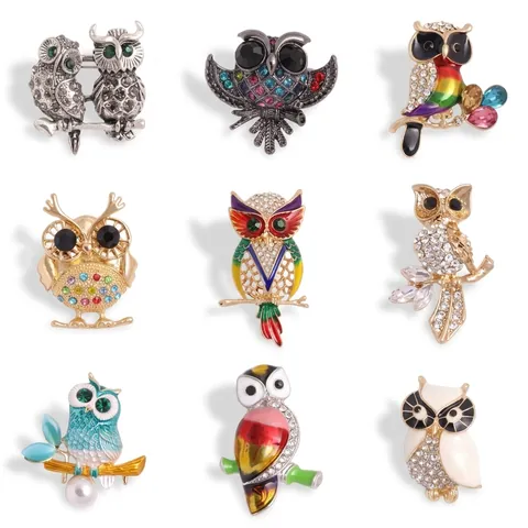 Vintage Legering Emaille Uil Broche Speld Voor Vrouwen Strass Dier Reversspeld Schattige Vogel Sieraden Cadeau Voor Banket Decoratie