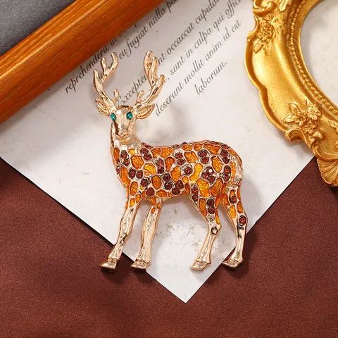 Vintage Europäische Emaille Elch Brosche Legierung Strass Hirsch Pin Für Damen Weihnachten Tier Corsage Mode Kleidung Zubehör