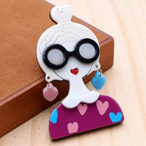 Spilla da Ragazza in Acrilico e Acetato di Cellulosa con Orecchini a Cuore e Occhiali per Donna Gioielli Decorativi