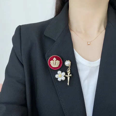 Retro Alloy Artificial Pearl Rhinestone Brooch Set Vintage Flower Crown Ballet Girl Decorative Jewelry For Women Clothing Accessory