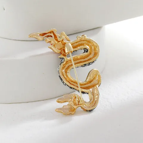 Vintage Chinese Dragon Brooch Pin For Women Alloy Enamel-Look Rhinestone Zodiac Totem Jewelry Retro Animal Accessory