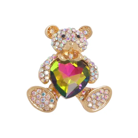 Legierung Strass Bär Brosche Pin Für Damen Mode Herz Kristall Tier Revers Pin Schmuck Kleidung Zubehör Geschenk