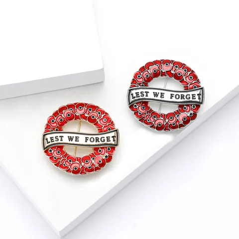 Kreative Legierung Emaille Mohn Kranz Brosche Mode Lest We Forget Slogan Anstecknadel Für Damen Gedenktag Schmuck Geschenk