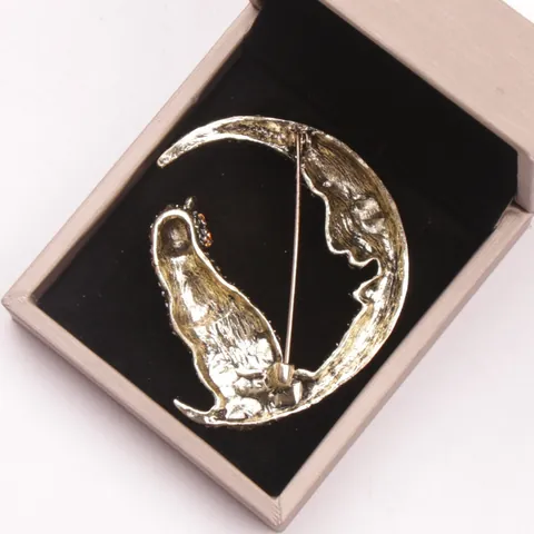 Mode Legierung Strass Mond Katze Brosche Für Damen Personalisierte Mondsichel Katze Anstecknadel Schmuck Zubehör Für Mantel Anzug Kleid Dekor