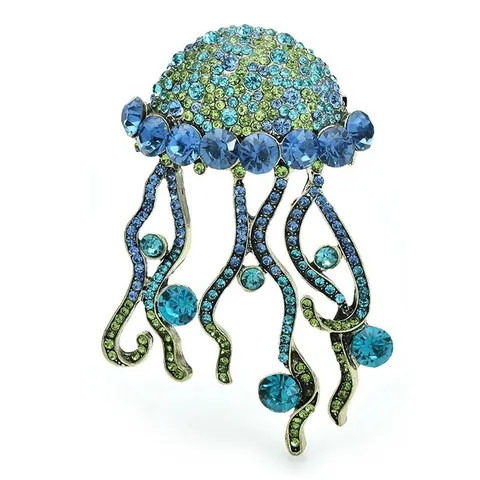 Ocean Animal Jellyfish Crab Rhinestone Brooches Shiny Alloy Sea Creature Pin For Women Party Jewelry Accessories