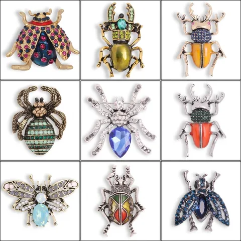 Vintage Strass Insect Broches Veelkleurige Legering Kristal Spin Spin Bij Kever Vlinder Reversspelden Voor Vrouwen Mannen Sieraden