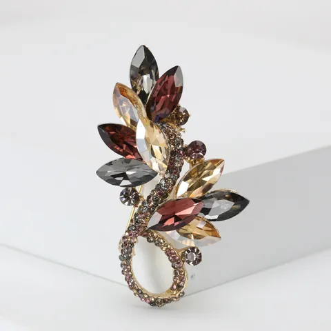 Vintage Legierung Kristall Glas Brosche Für Damen Strass Marquise Schnitt Floral Brustnadel Retro Mode Kleidung Zubehör