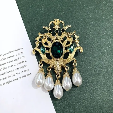 Broche de Corona de Estilo Palacio Barroco Vintage para Mujer Aleación Diamantes de Imitación Perla Artificial Joyería