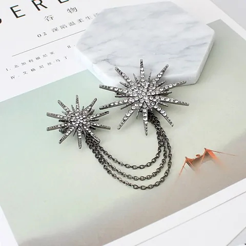 Exaggerated Alloy Rhinestone Fringe Chain Brooch Snowflake Starburst Collar Pin Scarf Buckle For Women Fashion Jewelry