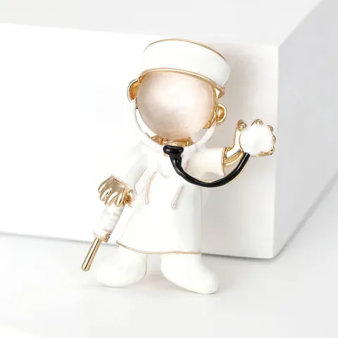 Cute Cartoon Doctor Nurse Angel Brooch Pin Alloy Enamel Medical Professional Stethoscope Syringe Design Fashion Jewelry Gift