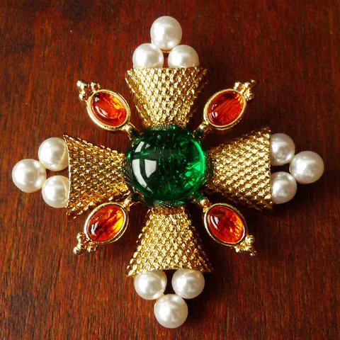 Vintage Palace Style Alloy Brooch With Colorful Rhinestone And Artificial Pearl Medieval Baroque Jewelry Pin For Women Wedding Banquet