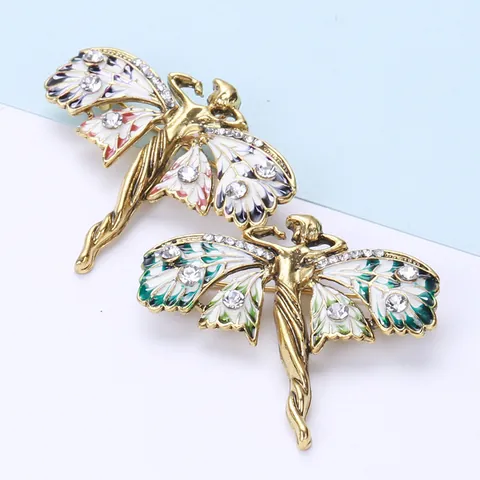 Franse Vintage Engel Vlinder Brosche voor Vrouwen Emaille Strass Fee Vleugels Reversspeld Literaire Elegante Mode Sieraden