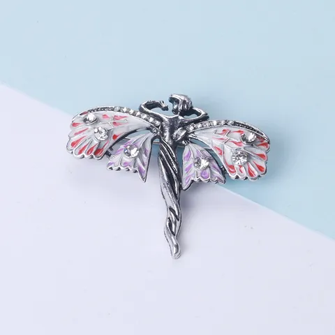 Franse Vintage Engel Vlinder Brosche voor Vrouwen Emaille Strass Fee Vleugels Reversspeld Literaire Elegante Mode Sieraden