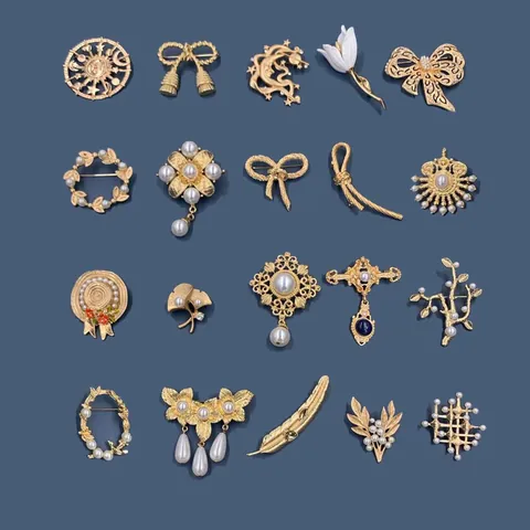 Vintage Baroque Alloy Artificial Pearl Rhinestone Brooch Gold Star Moon Tulip Ginkgo Leaf Bow Flower Palace Style Women Jewelry