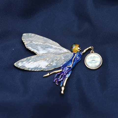 Spilla Pendente Vintage Medievale per Donna in Lega Smalto Strass Sole Luna Fata Angelo Accessori Gioielli Pesanti