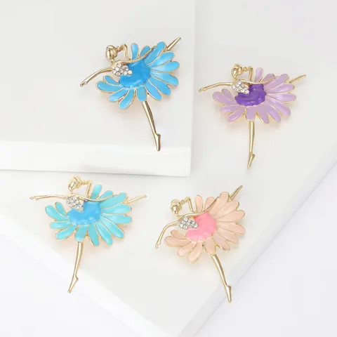 Elegant Alloy Enamel Ballet Dancer Brooch Pin For Women Rhinestone Inlaid Dancing Girl Fashion Jewelry Corsage Accessories Gift
