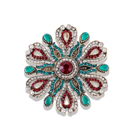 Barroco Corte Vintage Lujo Broche Aleación Diamantes Imitación Hueco Insignia Personalizada Floral Corsage Mujeres Joyería Navidad Regalo